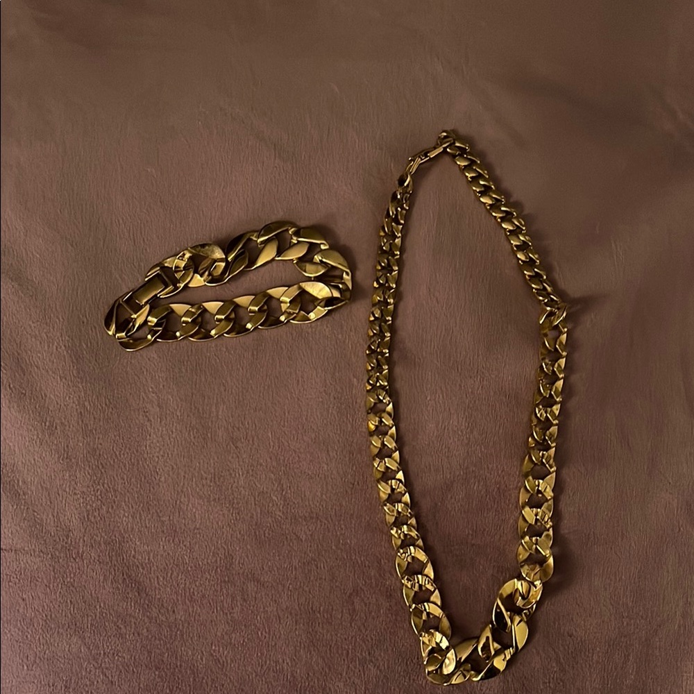 Gold Chain Necklace and Bracelet Set